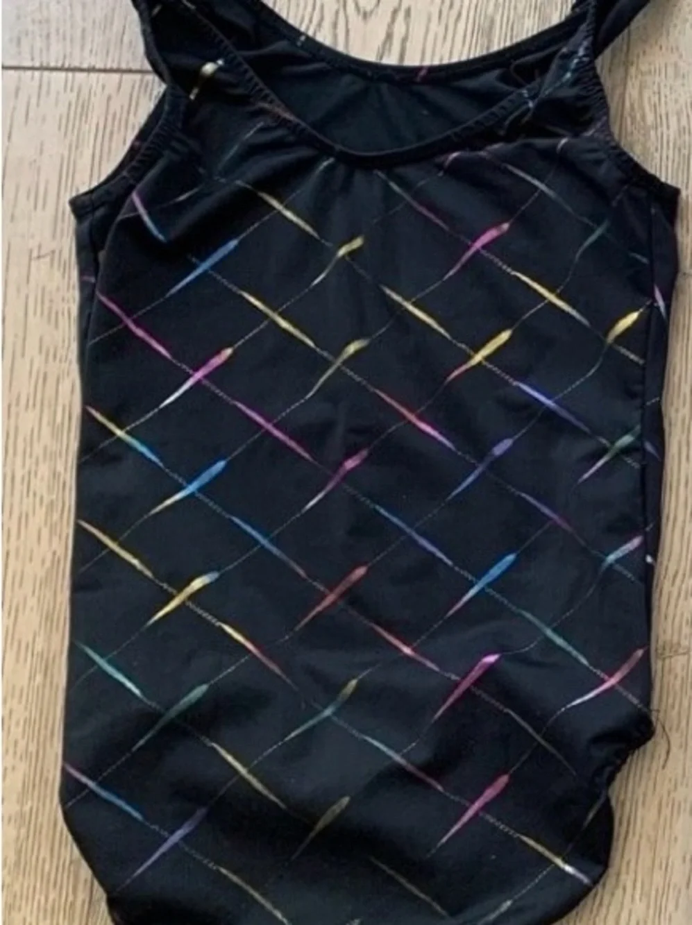 Kids Black Dance Leotard with Multicolor Diamond Print